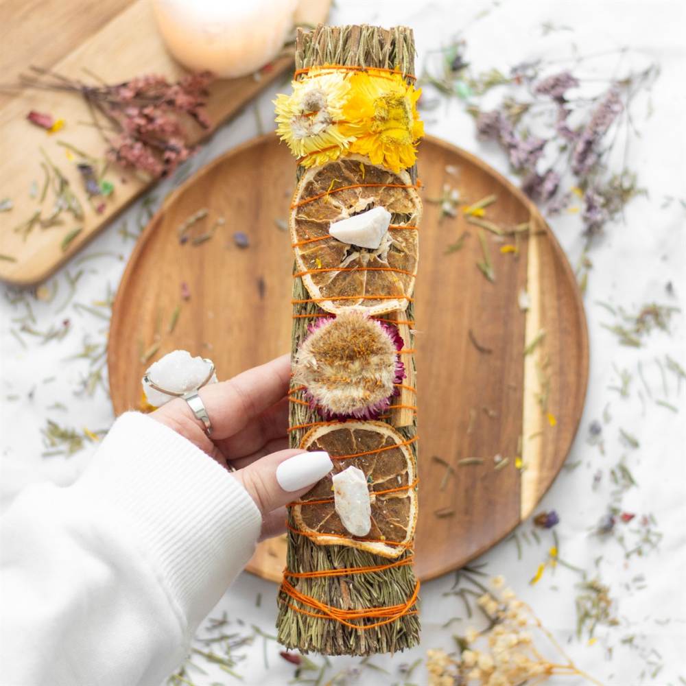 Something Different - 9in Ritual Wand with Rosemary Palo Santo and Quartz Smudge stick - Multicolours